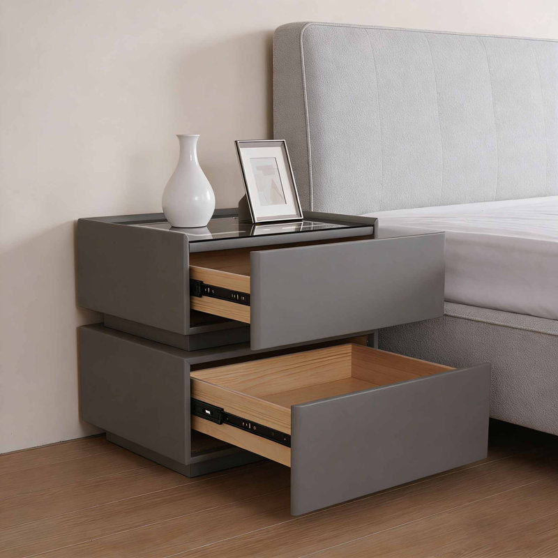 2-drawer Modern Smart Nightstand With Led Lighting And Wireless Charging, Gray