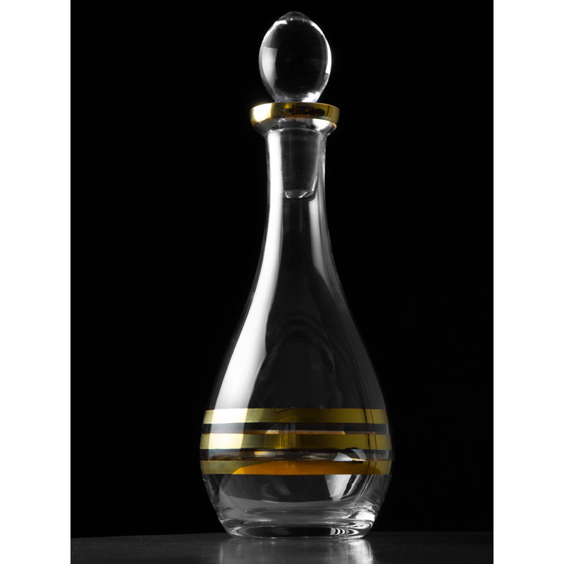 Verre - carafe à vin - pour rouge - blanc - vin - carafe - or rayé - avec bouchon - 48 oz - Fabriqué en Europe - par Majestic Cadeaux Inc.