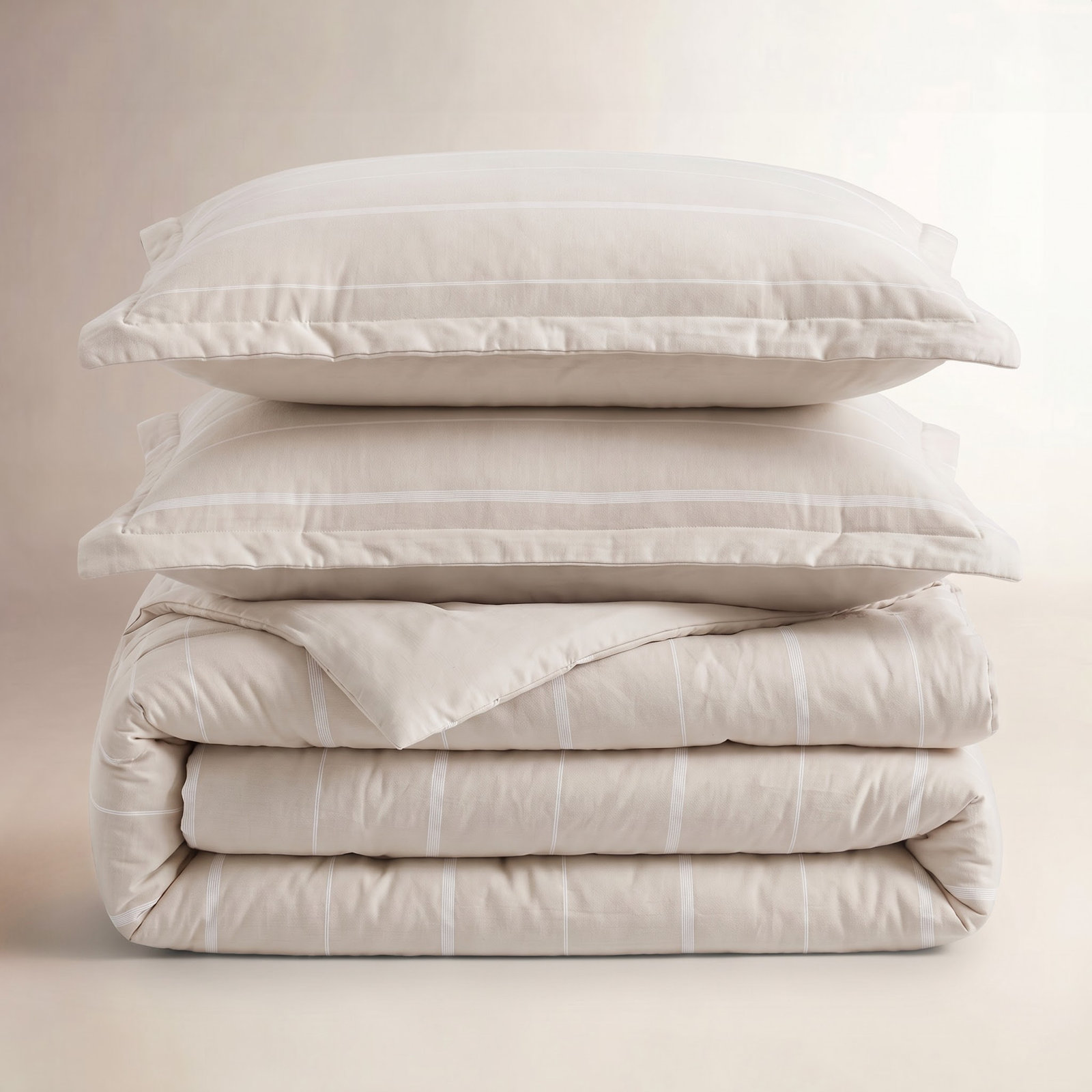 Striped Comforter Set, California King Comforter + 2 King Shams, Beige