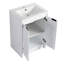 Meuble-lavabo autoportant de 48 po avec lavabo en résine, 2 rangements, portes à fermeture douce, contreplaqué blanc brillant, compartiments à plan de rangement, configuration serrée