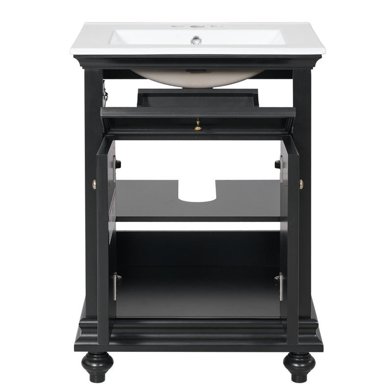 Meuble-lavabo autoportant 24 po avec lavabo et rangement polyvalent, Black