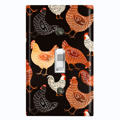 Couvercle de plaque d'interrupteur en métal; Bascule standard US à 1 taille - Poulets et coqs