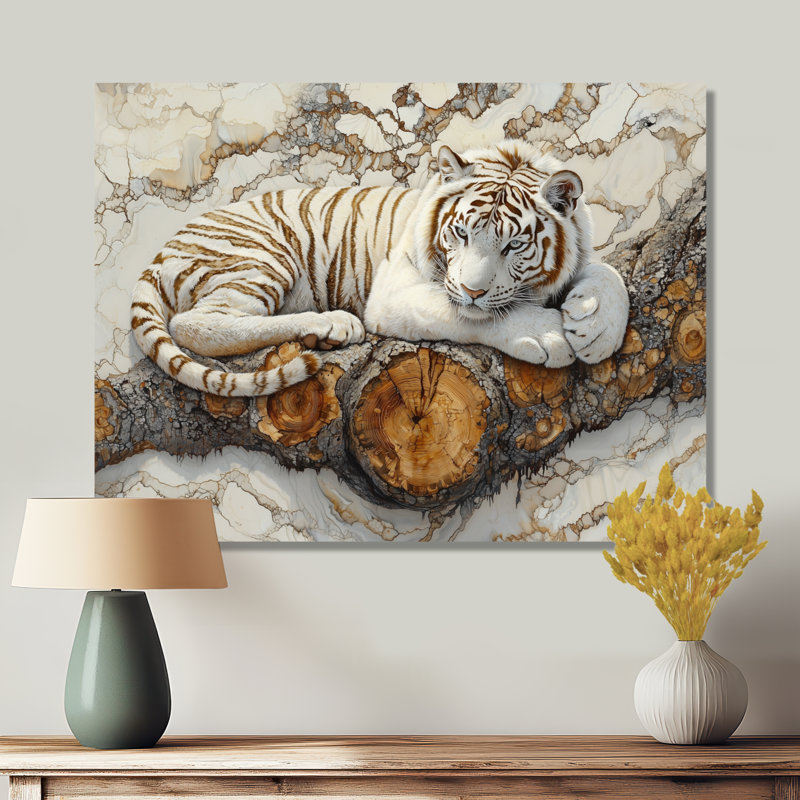 Ravanna, tigre blanc dans un paysage hivernal en cristal - tigre, art mural, H 30 po x l 40 po, Toile tendue
