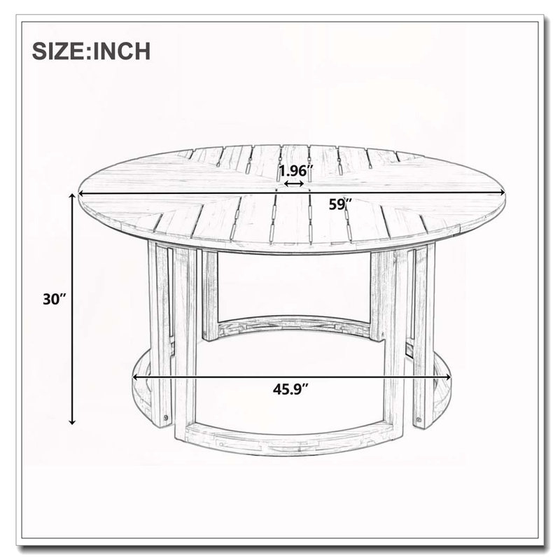 Table de salle à manger 59 po ronde en bois d'acacia avec trou pour parasol (moka), Moka