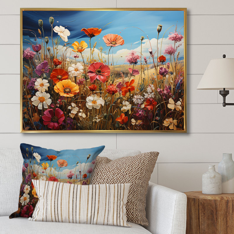 Wildflowers Symphony Field I, reproduction d'art sur toile, Cadre flottant doré, H 34 po x l 44 po