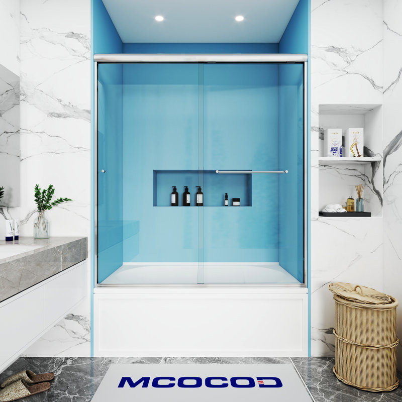 Opal Mirage MCOCOD 60" W x 66" H Double Smooth Sliding Semi-Frame Anti-Collision Design Tub Door with Clear Glass