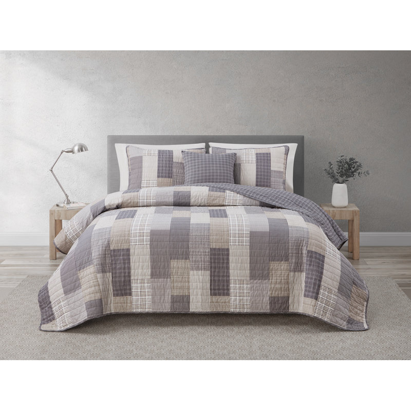 DESIGN STUDIO Lakeshore Plaid Gray Soft Cotton Quilt Set, Twin  Quilt + 1 Standard Sham