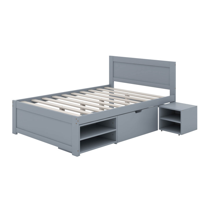 Full Size Platform Bed With Drawer, Gray