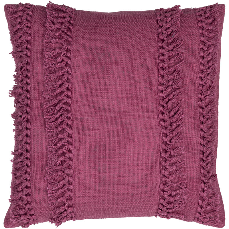Katie Tassels Cotton Throw Pillow, 18" x 18", Mauve