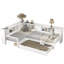 Lit plateforme simple en L avec lit gigogne, lit plateforme en bois massif avec tiroirs et tablettes de rangement, sans sommier nécessaire, blanc