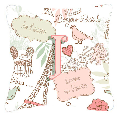 Lettre Love in Paris intérieur/extérieur Throw Pillow, C, 14" H x 14" L x 4" D