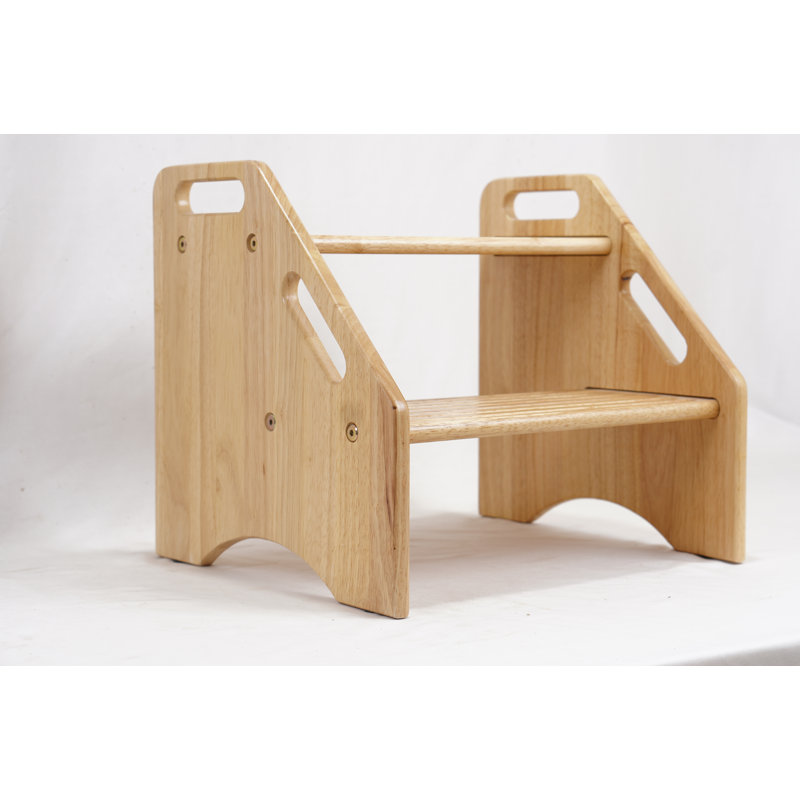 Escabeau en bois pour tout-petits et adultes, capacité de 300 lb, tabouret de salle de bain à deux niveaux avec poignées, coussinets antidérapants légers, pour la toilette, l'évier ou la cuisine