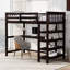 Lit mezzanine simple avec tablettes de rangement, éclairage DEL et bureau sous le lit, espresso