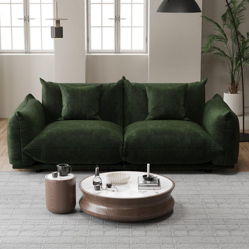 2-Piece Chenille Loveseat Modular Sectional Sofa for Small Space, Green, 33" H x 74.8" W x 38.1" D