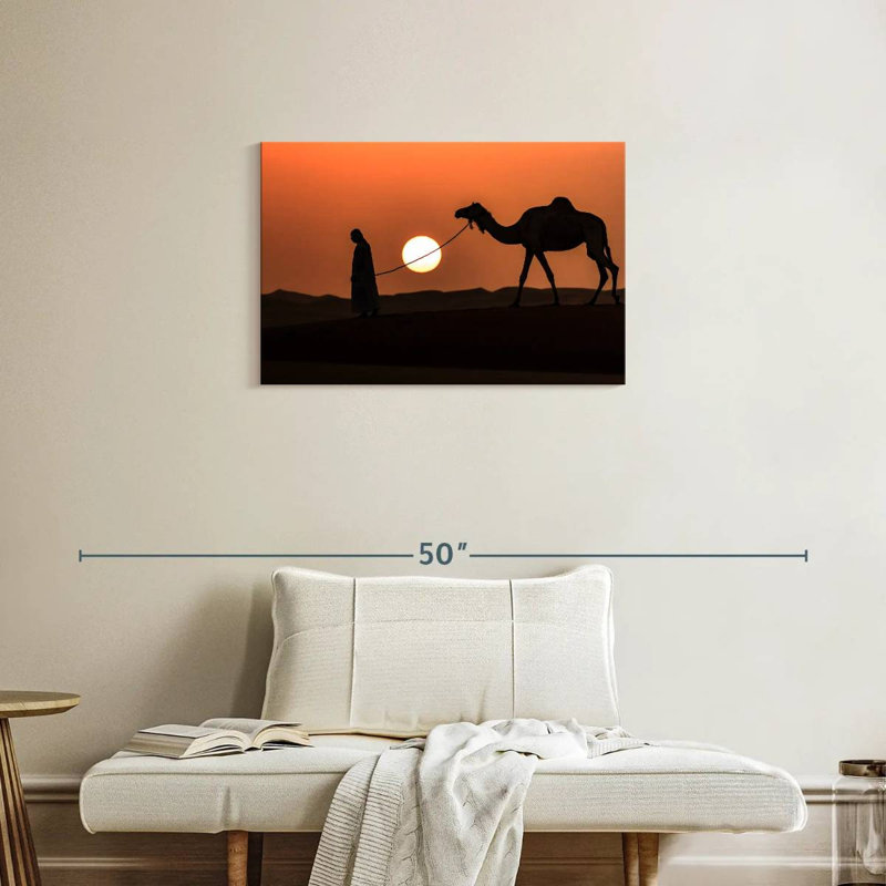 Silhouette d'homme et de chameau, H 20 po x l 30 po