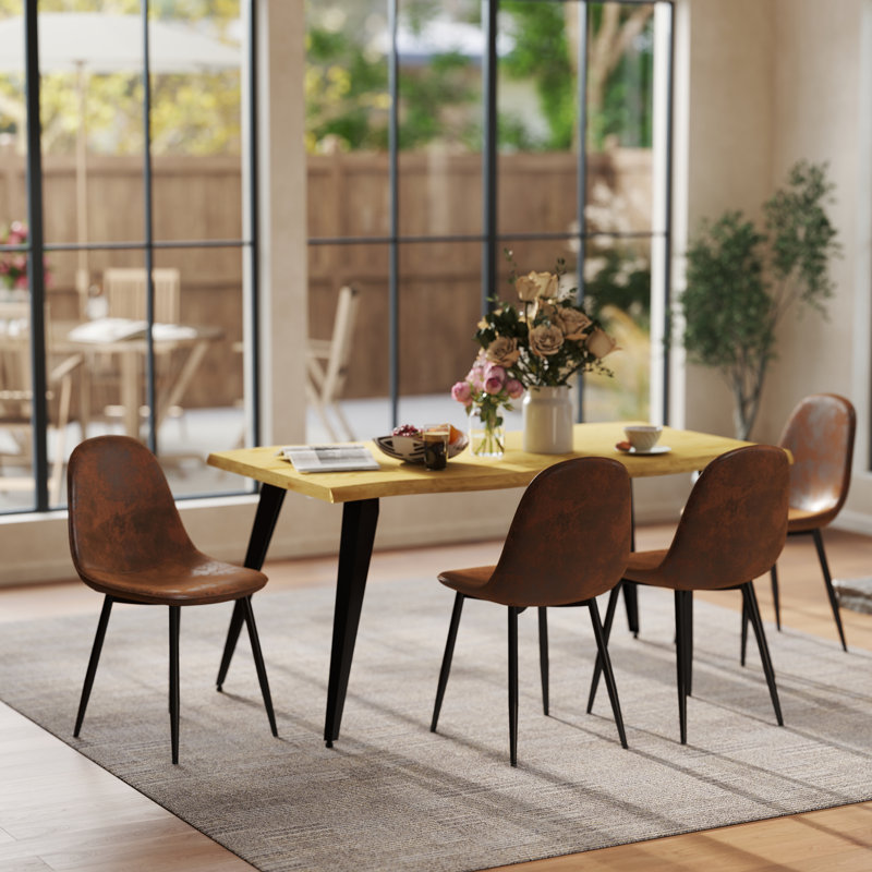 Delfinia Upholstered Side Chairs, Suede Brown, Black