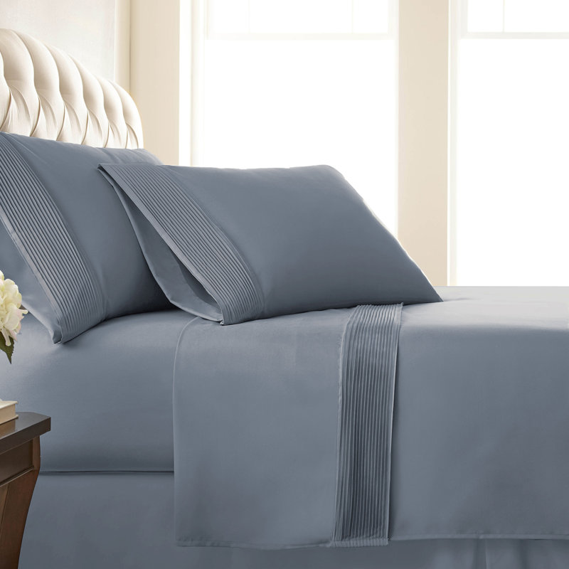 Vilano Springs Extra Deep Pocket Bed Sheet Set with Pleated Hem, Easy care, Pet Hair Resistant, Slate Blue
