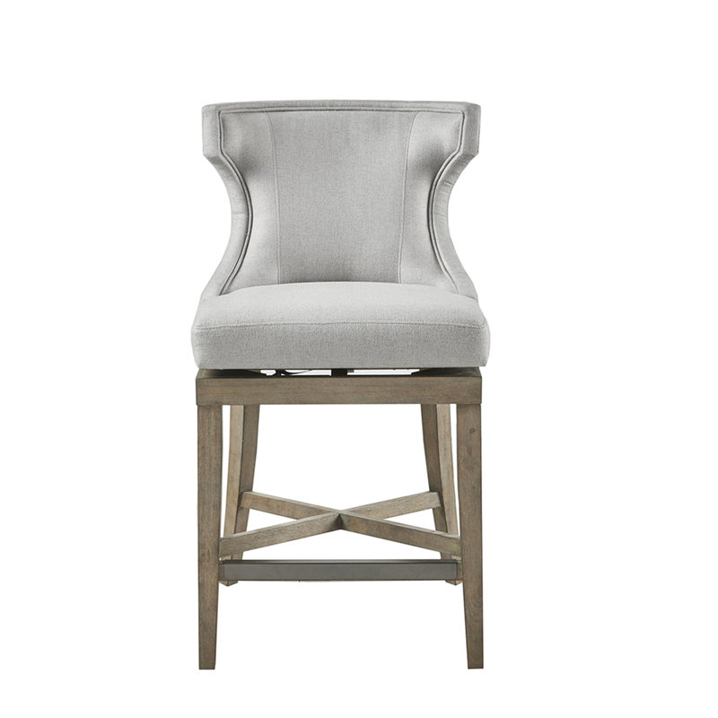 Chaise de comptoir avec dossier unique, siège rembourré de mousse, pieds en bois massif, tabouret gris, couleur, Gris clair