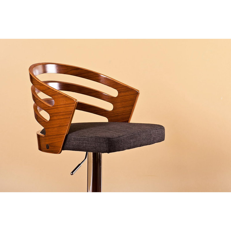 Tabouret de bar pivotant à dossier moderne en bois avec coussin, Siège noir / structure en noyer