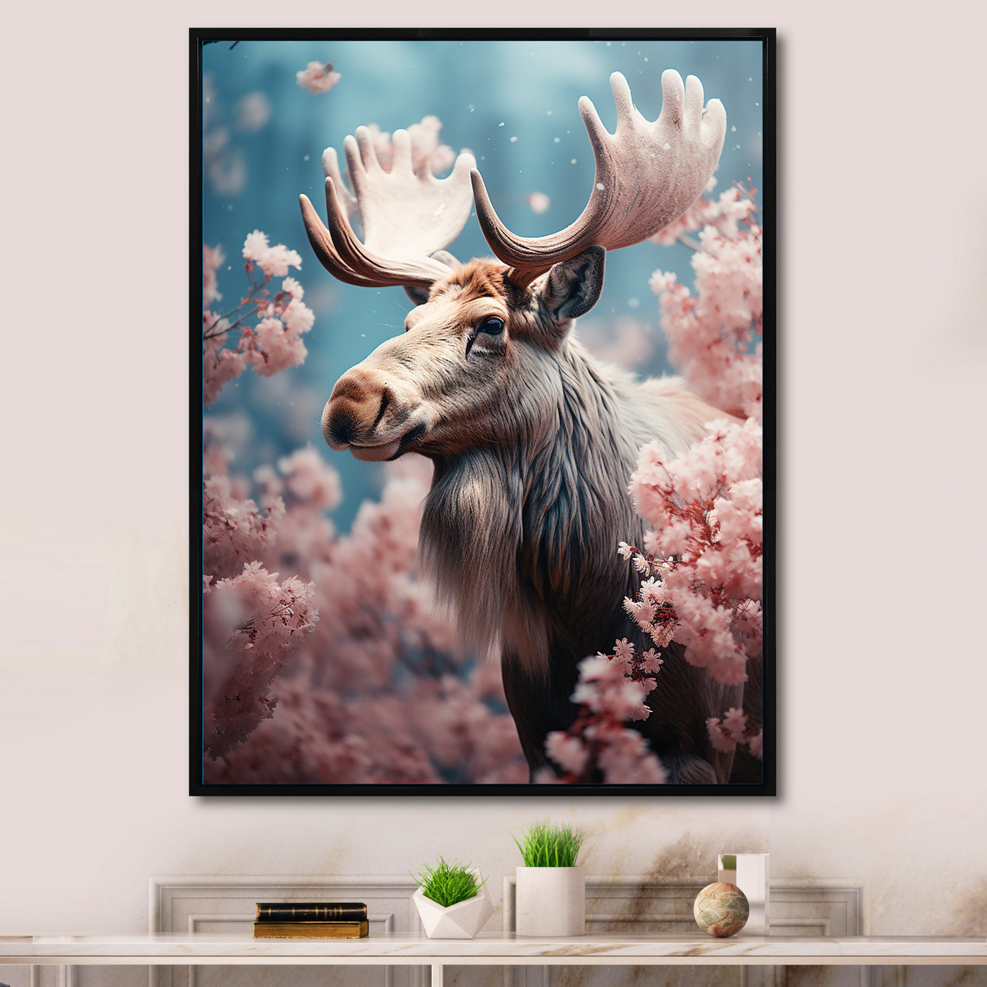 Aurane Pink Moose Spring Awakening I On Canvas Print