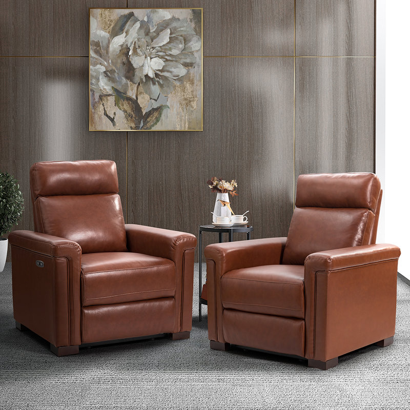 Fauteuil inclinable en cuir véritable 36,02 po Adela, Cuir véritable brun