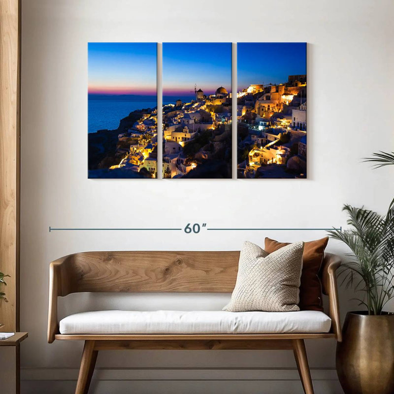 Gillard Santorini au coucher du soleil, H 28 po x l 45 po