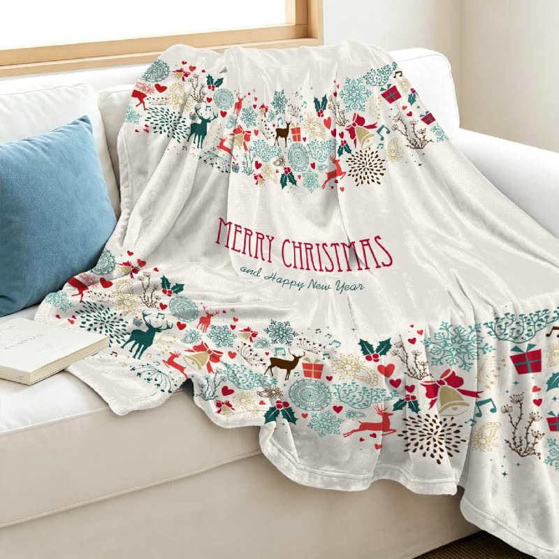 Jeté transparent en flanelle molletonnée ultra douce, imprimé rétro simple Merry Christmas, Throw 40" x 50"