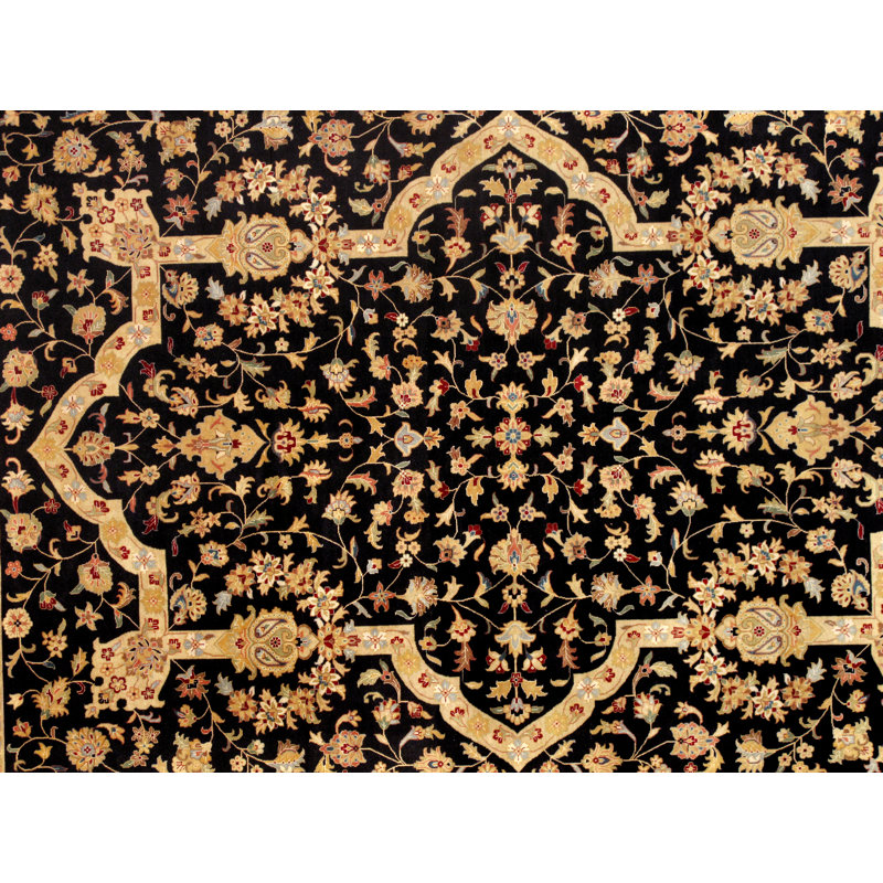 Tabriz Hand Knotted Wool Oriental Area Rug in Beige/Black