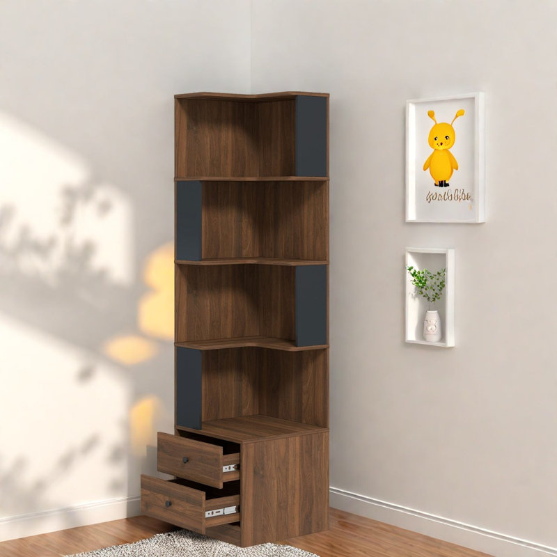 Bibliothèques peu encombrantes avec rangement, tablette d'angle moderne en bois aggloméré pour la maison
