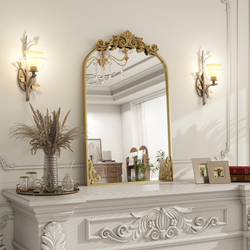 Baroque Style Vintage Bathroom Mirror, Gold, 40" x 26"