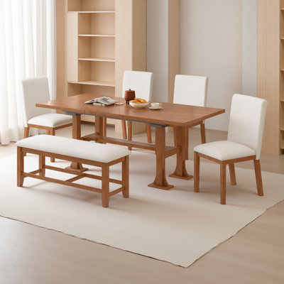 Ensemble de table de salle à manger extensible 76 pouces 76 pièces avec table à tréteaux avec rallonge amovible de 18 pouces et chaise rembourrée pour la salle à manger