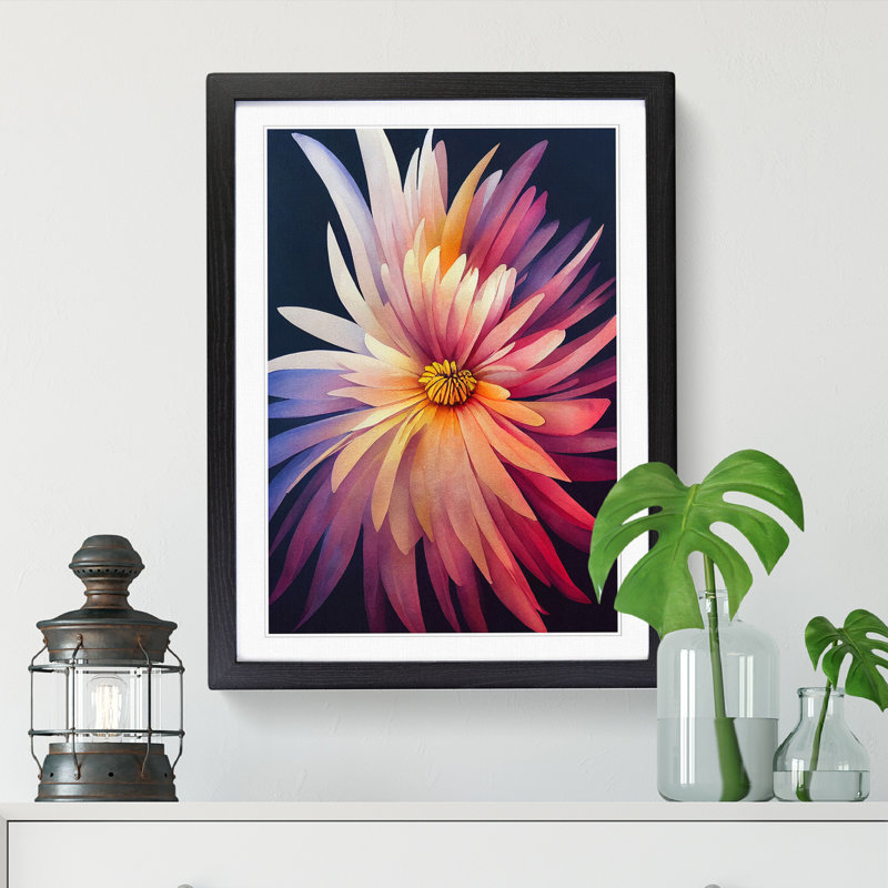 Watercolour Chrysanthemum Flower Vol.1 - Picture Frame Print, Black, 46cm H x 34cm W x 2cm D