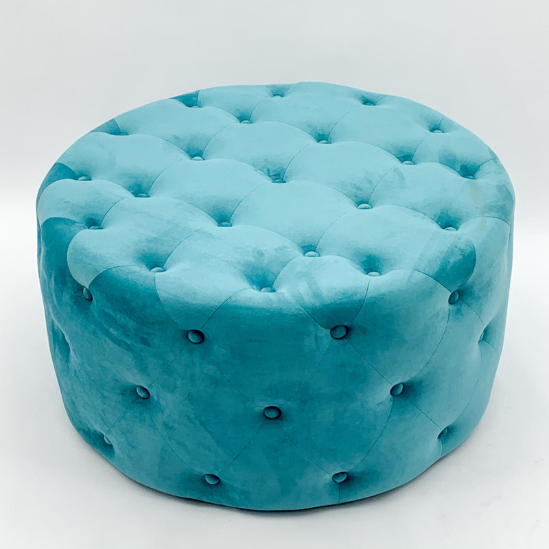 Sheffer 80cm W Velvet Round Pouffe, Blue