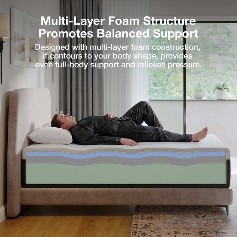 Novilla 14 Inch Queen Gel Memory Foam Mattress, Cooling Green Tea Infused Bed in a Box with Lumbar Support, Medium Firm Feel for Pressure Relief & Spinal Alignment