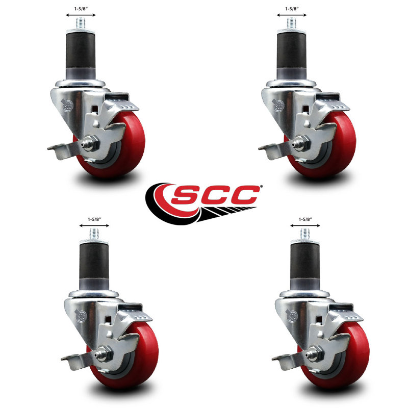 Ensemble de roulettes extensibles en poly pivotant avec frein SCC TLB 3,5 po x 1-5 / 8 po, Rouge