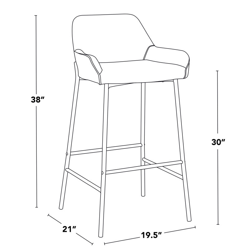 Tabouret de bar à hauteur fixe en métal noir et similicuir noir - ensemble de 2, Noir