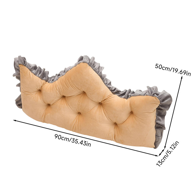 Crown-Shaped Tufted Headboard Pillow, Grey/Amber Camel, 50 cm, 90 cm W x 13 cm D