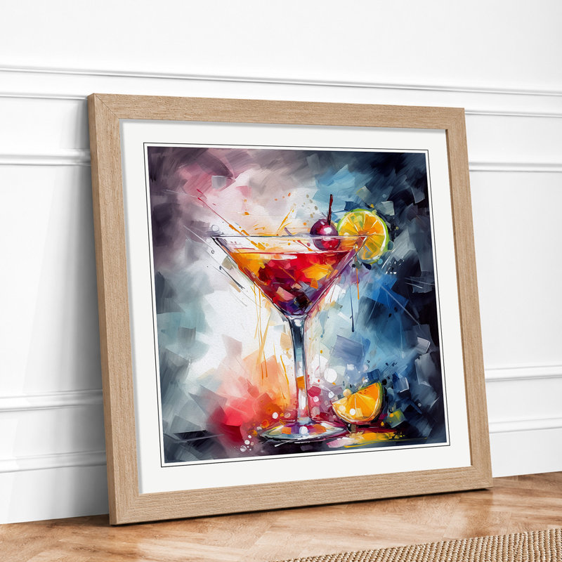 Cocktail Abstract Art - Single Picture Frame Print on Wood, Oak
