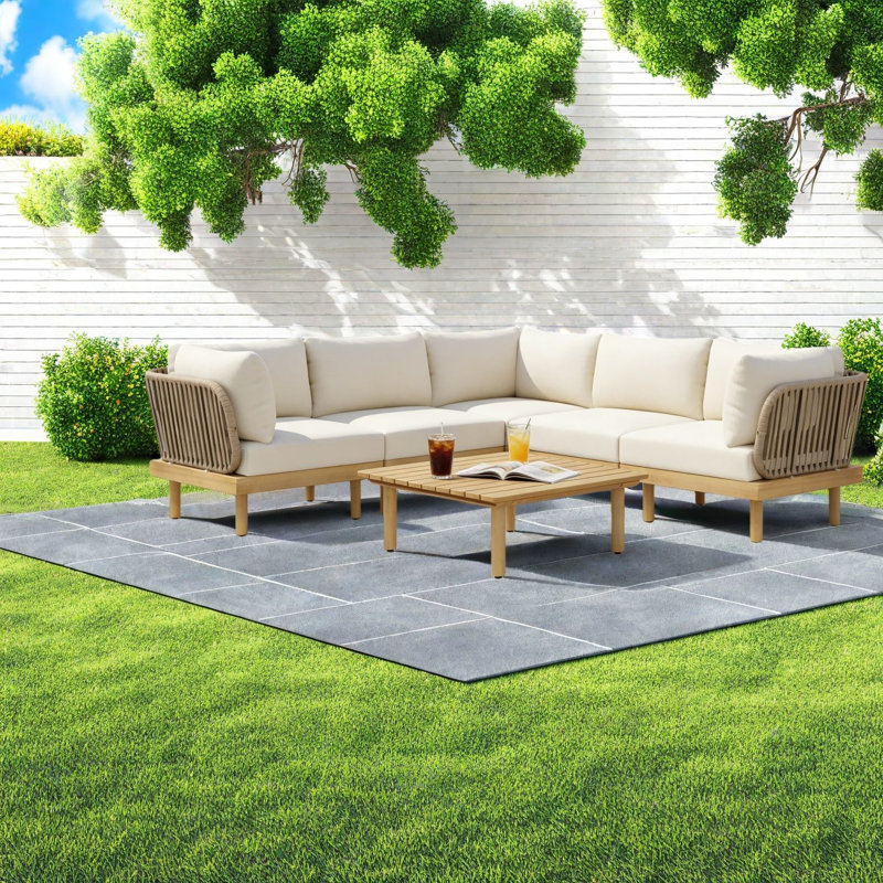 Spacieux canapés de patio 6 pièces, salon moderne en bois d'acacia pour la maison
