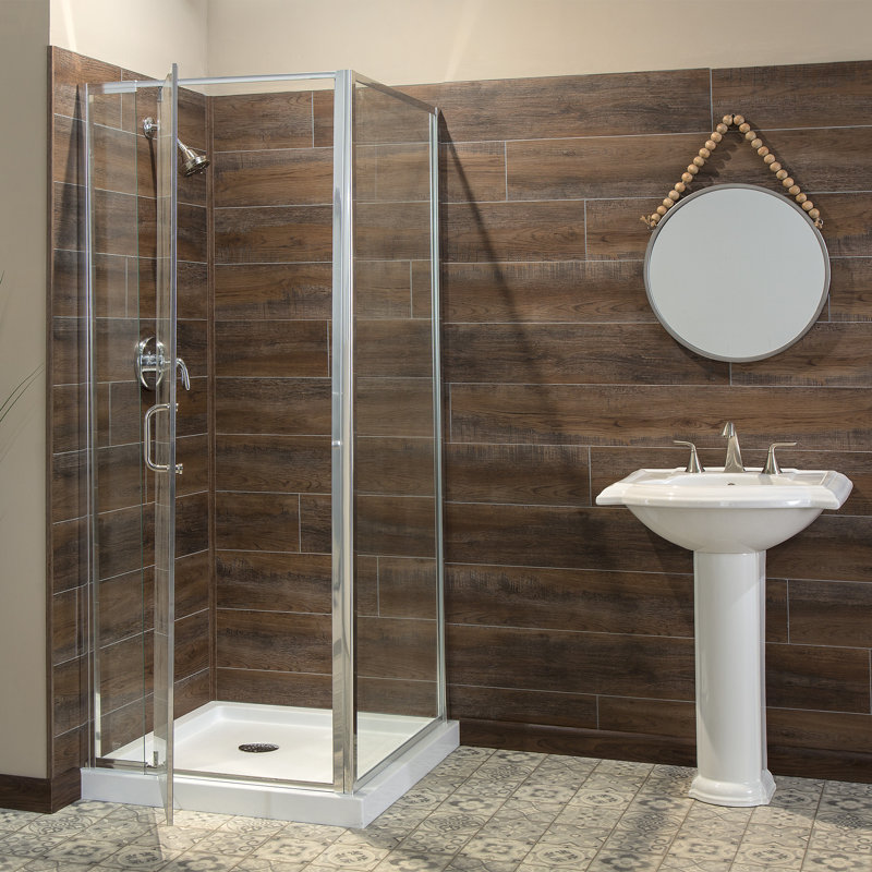 Palisade Plank Tile Shower and Tub Surround Kit, Oak Mocha