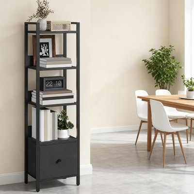 5-Tier Bookshelf With Drawer, Small Bookcase Storage Organizer For Living Room, Bedroom, Study, Kitchen, Space Saving Design