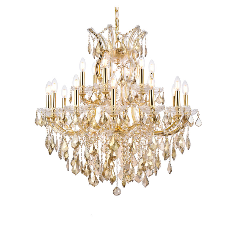 Lustre style bougie 19 lumières Stockard, Blanc / cristal (transparent) / coupe royale, Fumé