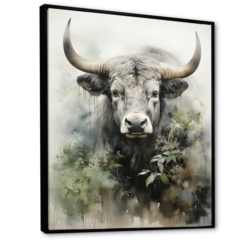 «Keileigh Asian Art Cow Sumi VI», reproduction, H 40 po x l 30 po x P 1,5 po, Cadre flottant noir