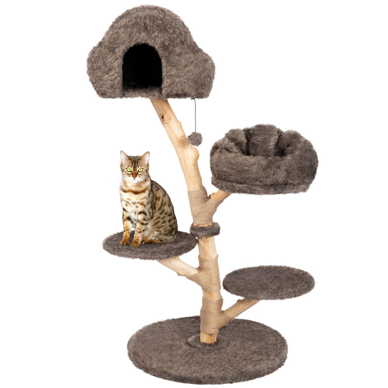 Furlon 59.84'' H Solid Wood Cat Tree with Plush Cushion