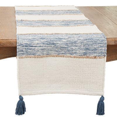 Textured Striped Tassel Table Runner