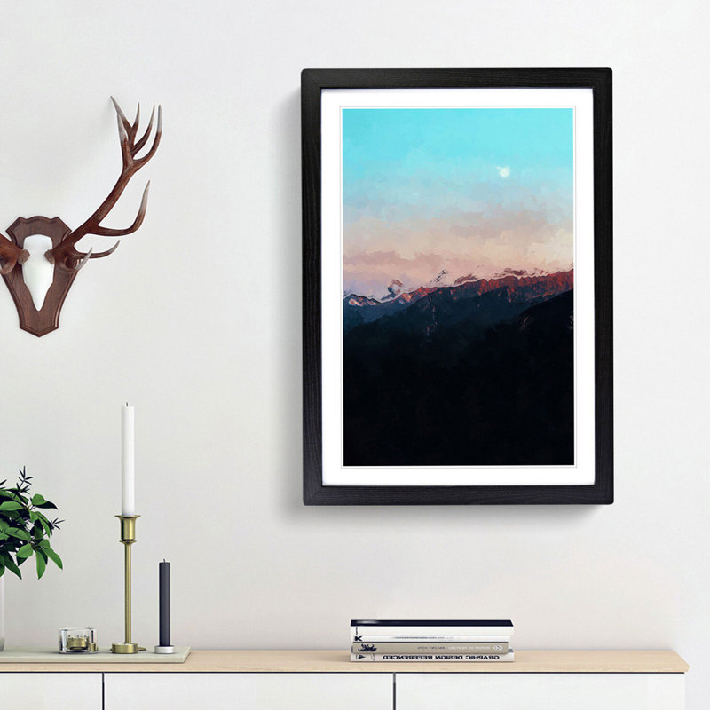 Moon over Ahrntal in Italy - Picture Frame Graphic Art Print, 48cm H x 36cm W x 2cm D, Black Framed