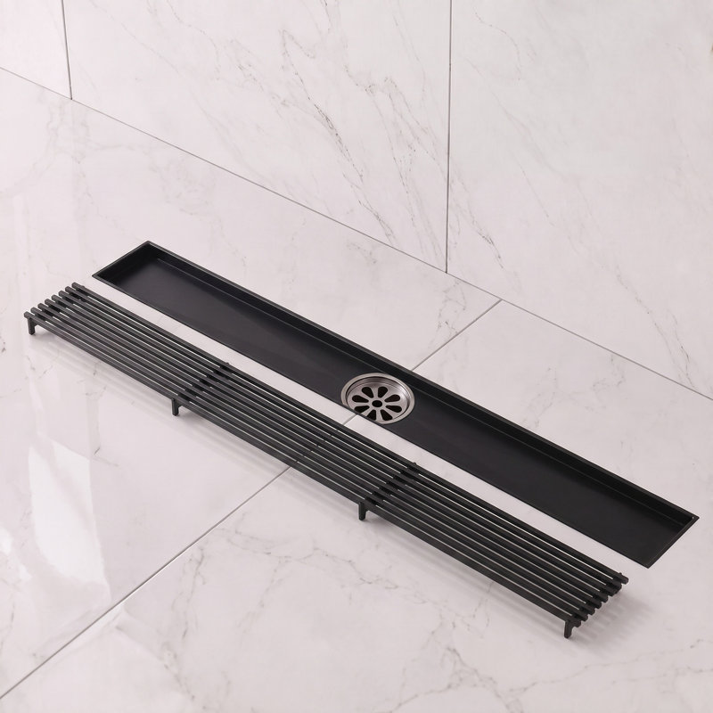  23.62" x 3.15" Linear Grid Shower Drain Trim, Matte Black