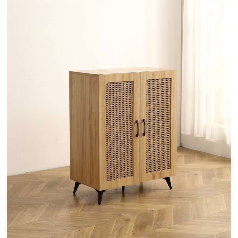 Rangement 29,5 po à double porte en rotin pour espaces compacts