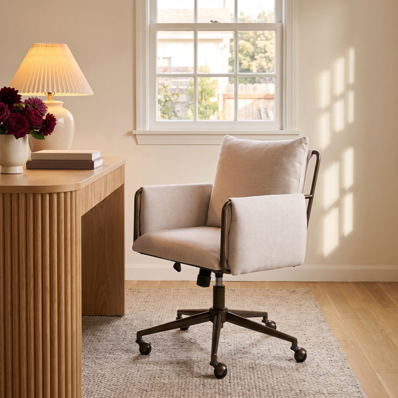 Arianna Office Chair with Lumbar Support, Beige Seat/ Brass Frame