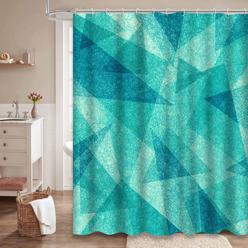 Rideau de douche abstrait bleu vert / bleu abstrait avec 12 crochets, L 72 po x l 78 po